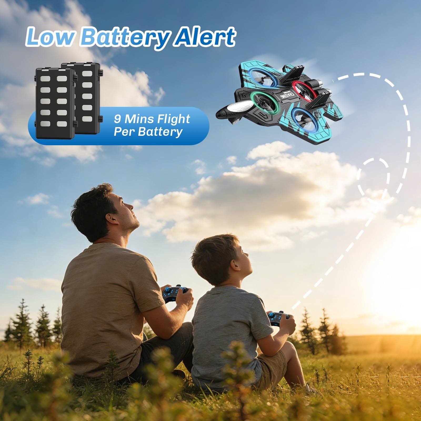 JoyStone Foam RC Airplane for Kids, Remote Control Fighter Jet with LED Lights, Headless Mode and Altitude Hold, 2.4GHz RC Plane for Beginners, Gift for Boys Girls Adults