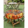 thumbnail image 3 of Outdoor Tablecloth with Umbrella Hole and Zipper, Thanksgiving Pumpkin Round Table Cloth 54 Inch Waterproof Tablecloth, Orange Red Gold Leaf Brown Wood Picnic Table Cover for Patio Camping, 3 of 7