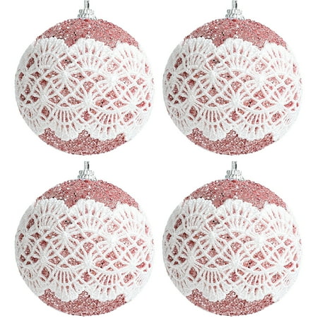 

4pcs Christmas Hanging Balls Festival Lace Foams Balls Pendants Xmas Decoration