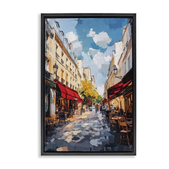 Stupell Industries Charming Paris Street Scene Black Framed Floater Canvas Wall Art, design by Petal Prints Design