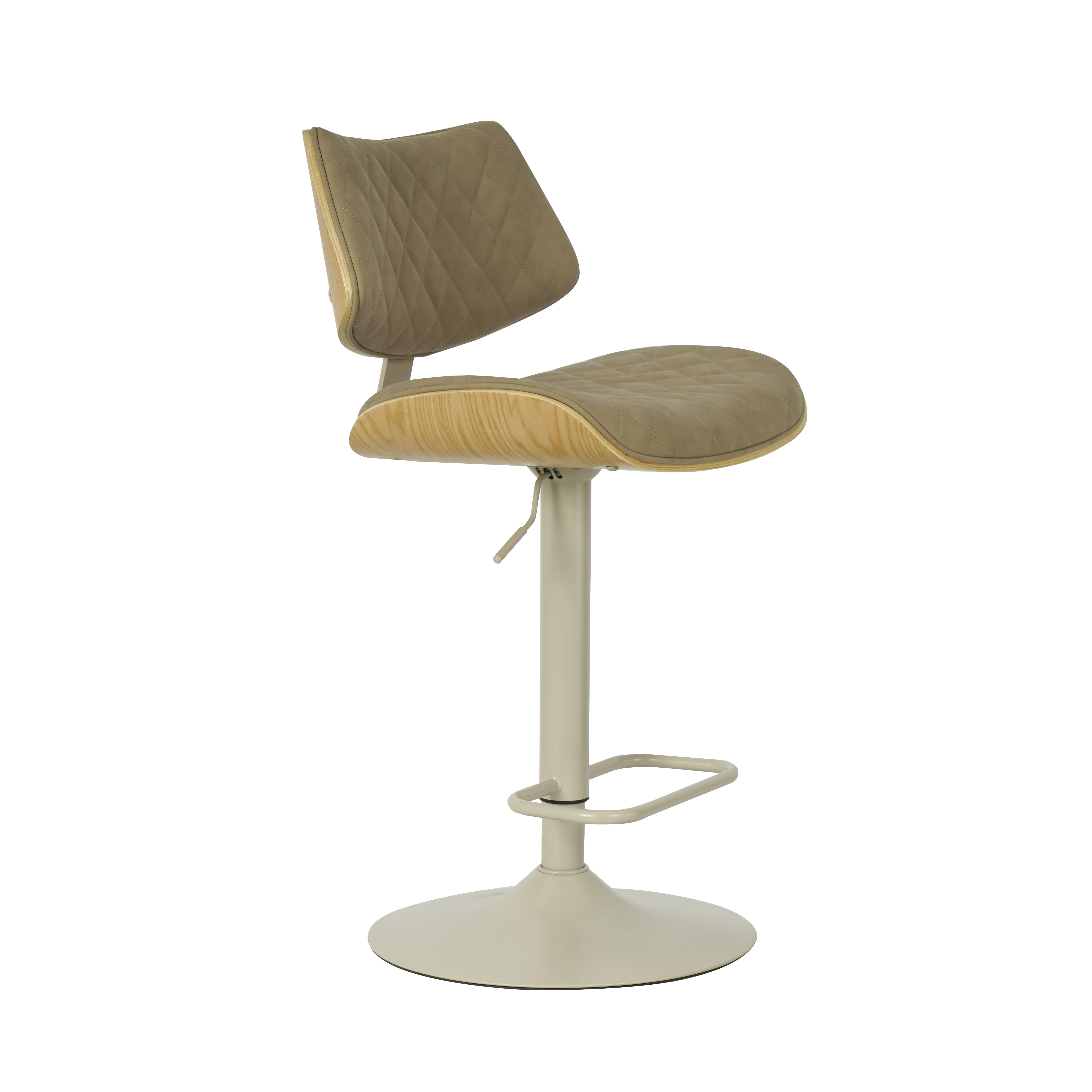 Leland Adjustable Swivel Vintage Taupe Curved Back Wood Bar Stool with Faux Leather Seat Set of 4
