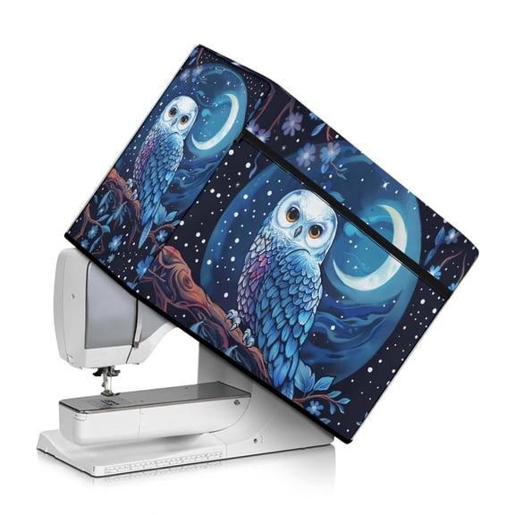 HELLHERO Blue Owl Moon Sewing Machine Protective Cover and Sewing Essentials Pockets Easy Clean Protective for Mom Wife Gifts