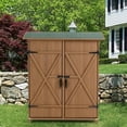 thumbnail image 4 of Outdoor Storage Shed with Lockable Door, Wooden Tool Storage Shed with Detachable Shelves and Pitch Roof, Brown, 4 of 11