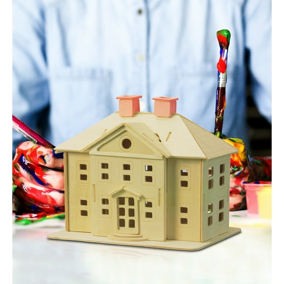Puzzled Country Mansion 3D High Grade 3mm Wooden Puzzle Comes w/ Instruction Manual Inside Easy to Assemble 40 Interlocking Pieces Assembly Size Approximately 6" x 8" x 6.5" Doll House Ages 8 
