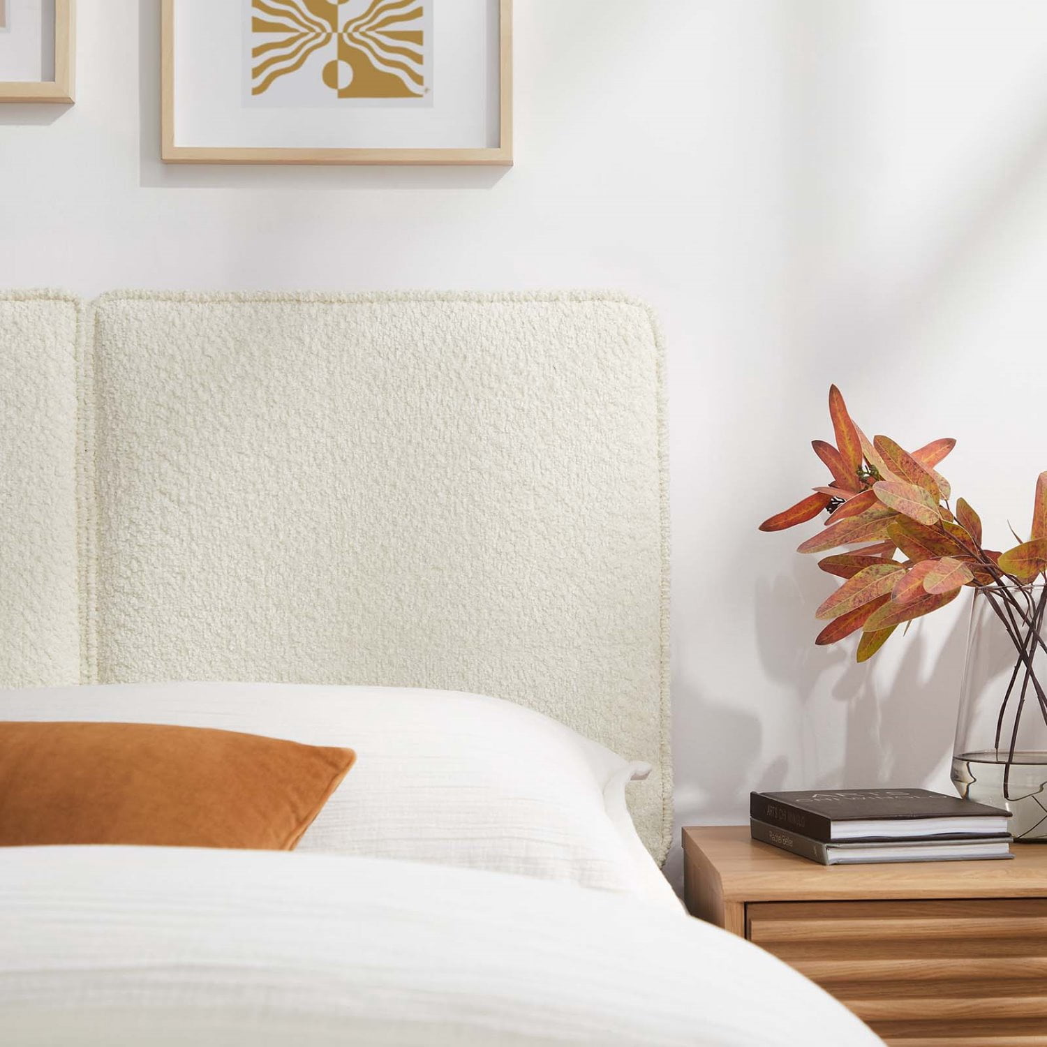 Headboard, Twin Size, Cream Off White, Fabric, French Bedroom, Modern Contemporary HB36835