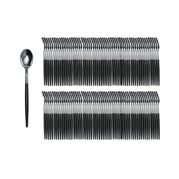 Crown Display 120 Pack Two Toned Heavy Duty Plastic Silverware Spoons - Black and Silver