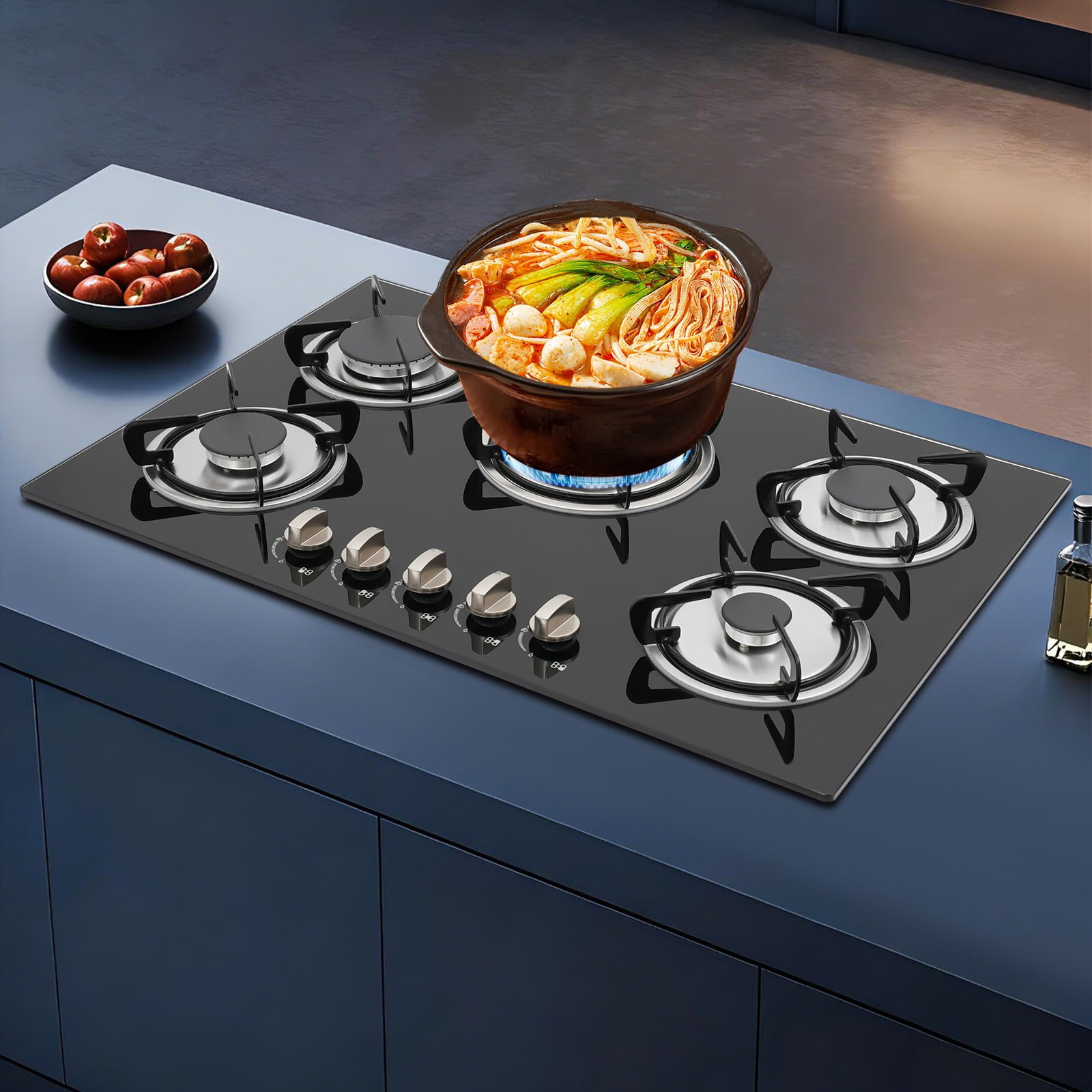 30" Stove Top Gas Cooktop Burner Kitchen Cooking LPG /Propane with 5 Burners 77*51*7cm for Domestic Or Commercial Use