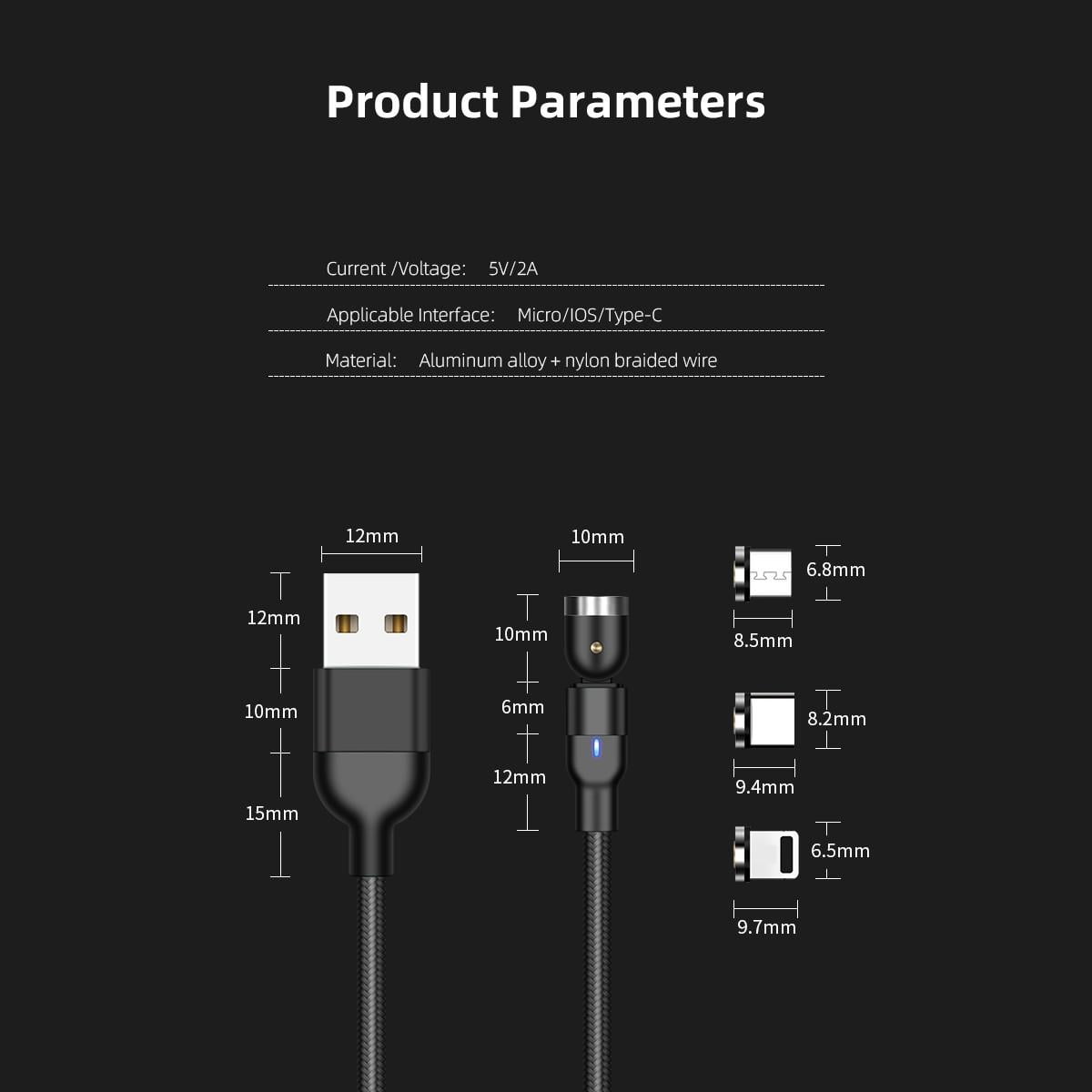 Cable, BoxWave [Universal MagnetoSnap AllCharge Cable] Magnet Charging Cable USB Type-C Micro USB for Smartphones and Tablets - Jet Black