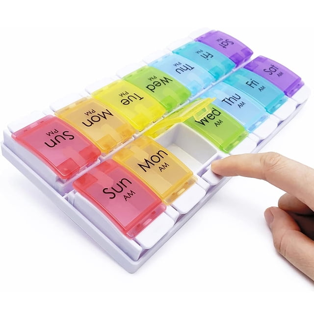 Organizador de pastillas de 7 días 2 veces al día, pastillero semanal de gran capacidad dos veces al día, pastillero con 14 divisores, soporte para medicamentos