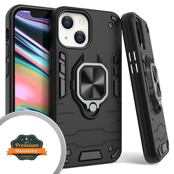 Xpression Case for Apple iPhone 13 Pro Max (6.7") Military Grade Protection Heavy Duty Armor Shockproof with 360 Ring Kickstand Stand Holder Phone Cover [Black]