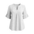 thumbnail image 6 of ClodeEU Women's Faux Linen V Neck Ruffle 3/4 Sleeve Blouse,Casual Loose Fit Solid Color Top White,Women's Plus L, 6 of 8