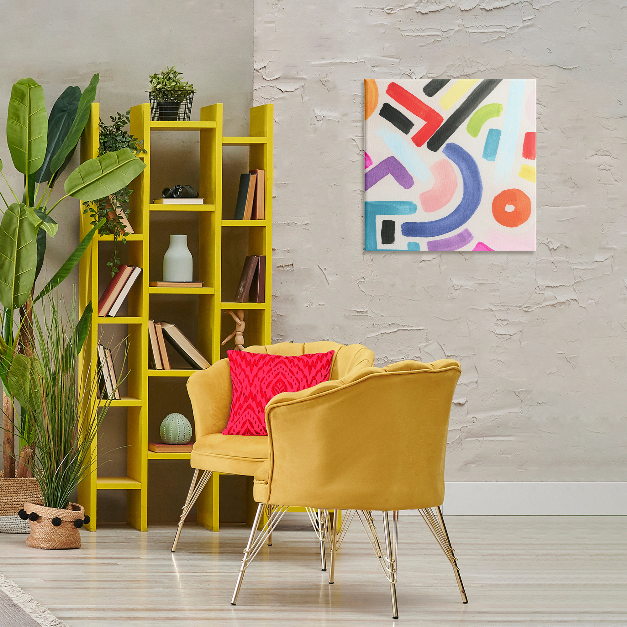 Stupell Industries Varied Retro Shapes Abstract Painting Wrapped Canvas Art Print Wall Art, 24 x 24