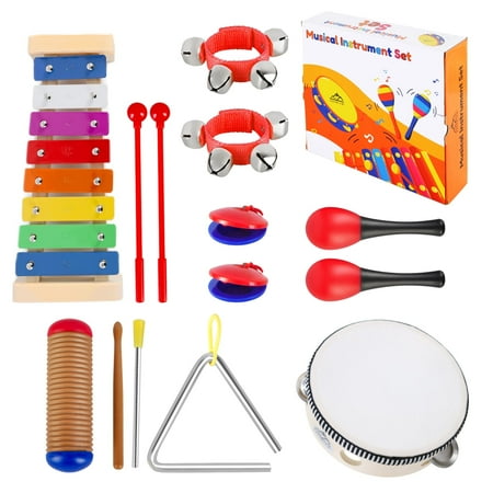 EASTROCK Musical Instruments Set Xylophone Tambourine 13 PCS Percussion Instrument Musical Kit,Red