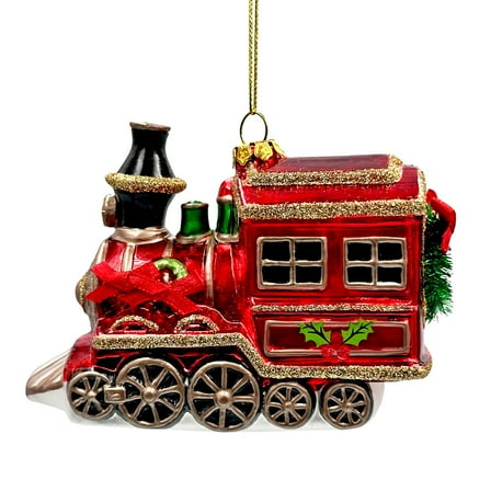 Vintage Holiday Express Train Glass Christmas Ornament