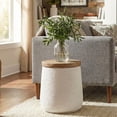 thumbnail image 5 of VENTOPYR Concrete Outdoor Side Table with Wood Grain Top,Small Cylinder Shaped Round Accent End Table for Patio,Garden,White, 5 of 6