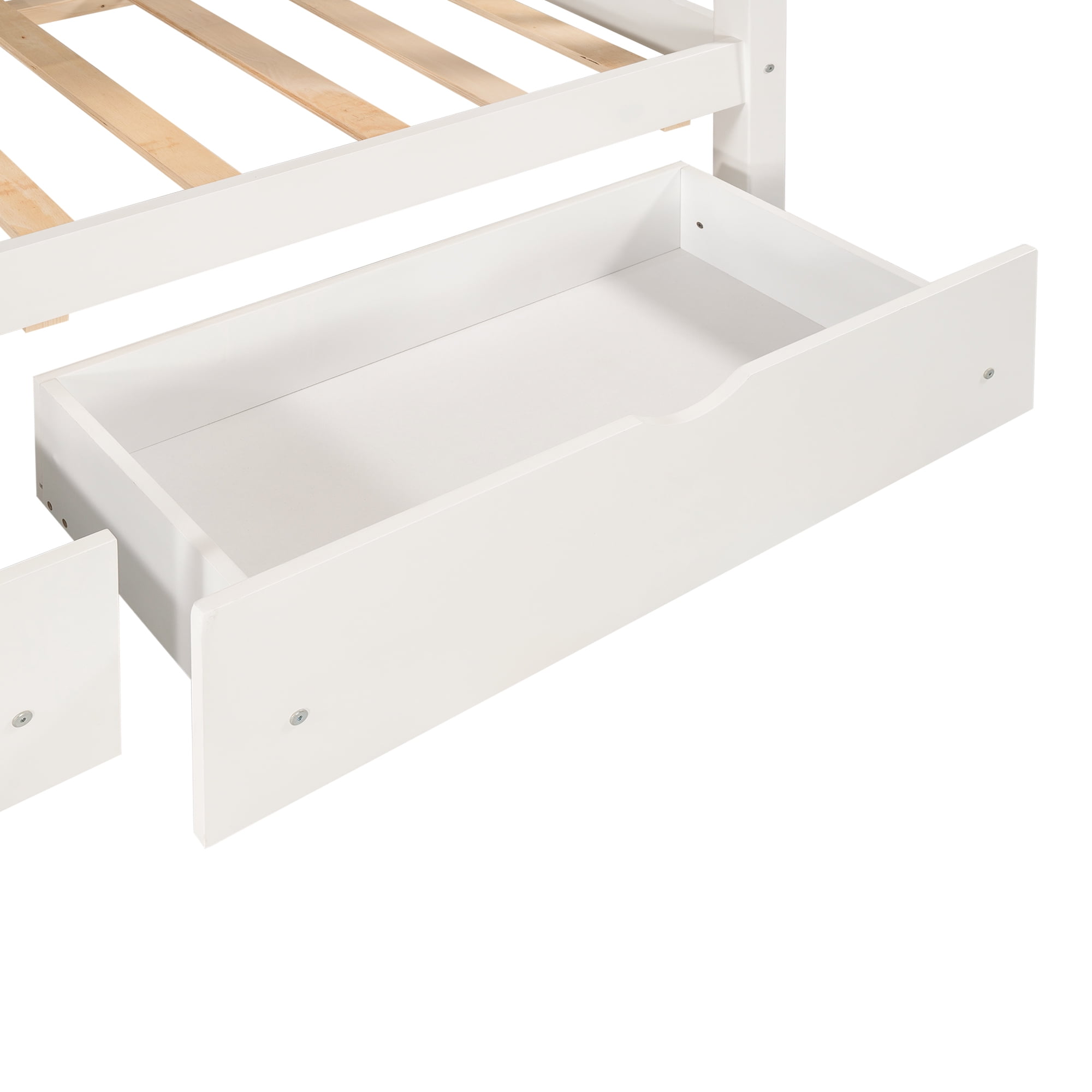 Kepooman Full Over Full Modern Wooden Bunk Bed with Shelves & 6 Storage Drawers, 96.8" * 56.7" * 67", White Kepooman Full Over Full Modern Wooden Bunk Bed with Shelves & 6 Storage Drawers, 96.8" * 56.7" * 67", White