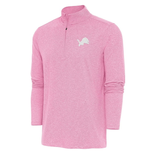 Men's Antigua Pink Detroit Lions Hunk Quarter-Zip Pullover Top