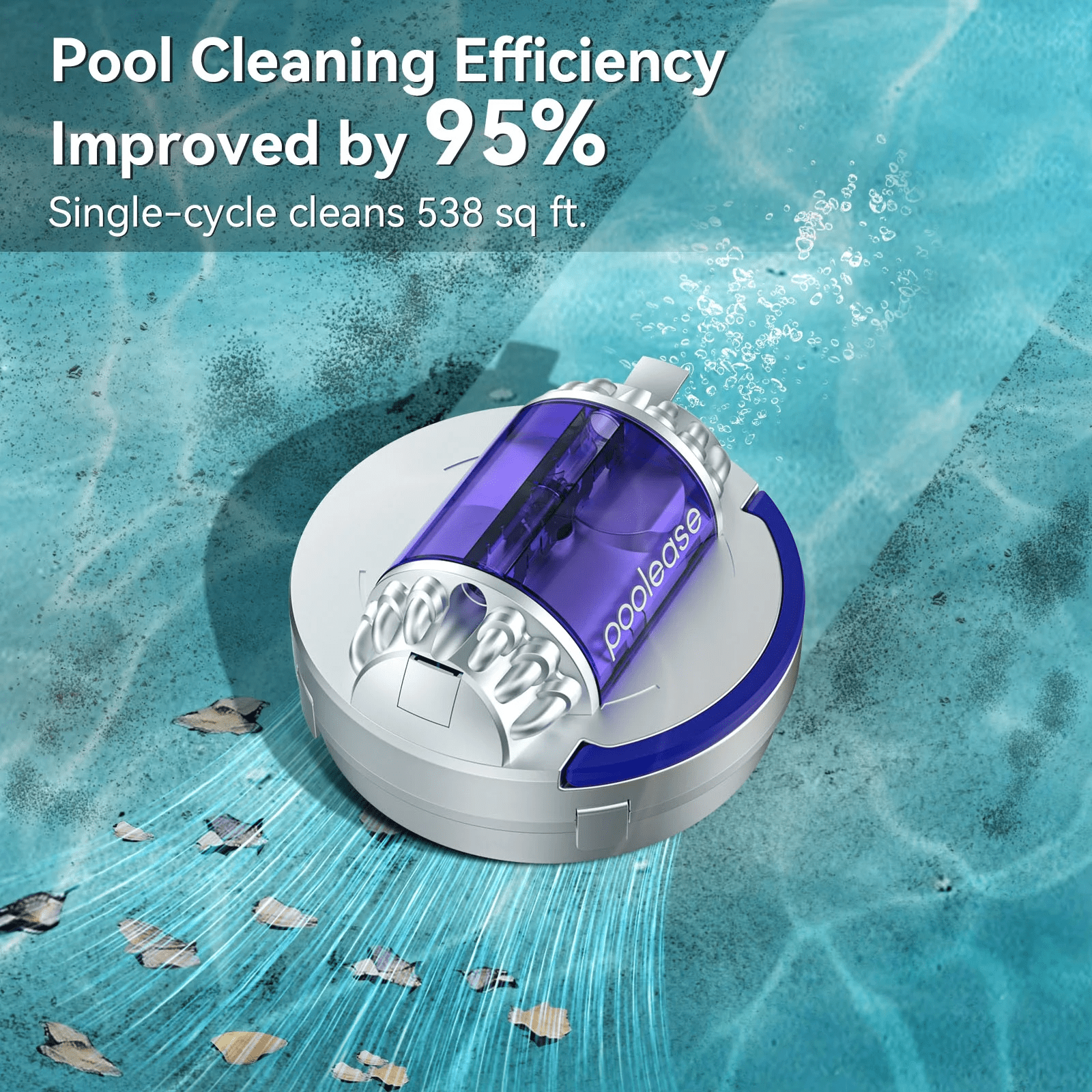 Poolease Cordless Robotic Pool Cleaner, Dual 45W Motors, 2L Debris Bin, Automatic Pool Vacuum, 40% Larger Suction Inlets for Inground & Above Ground Pools