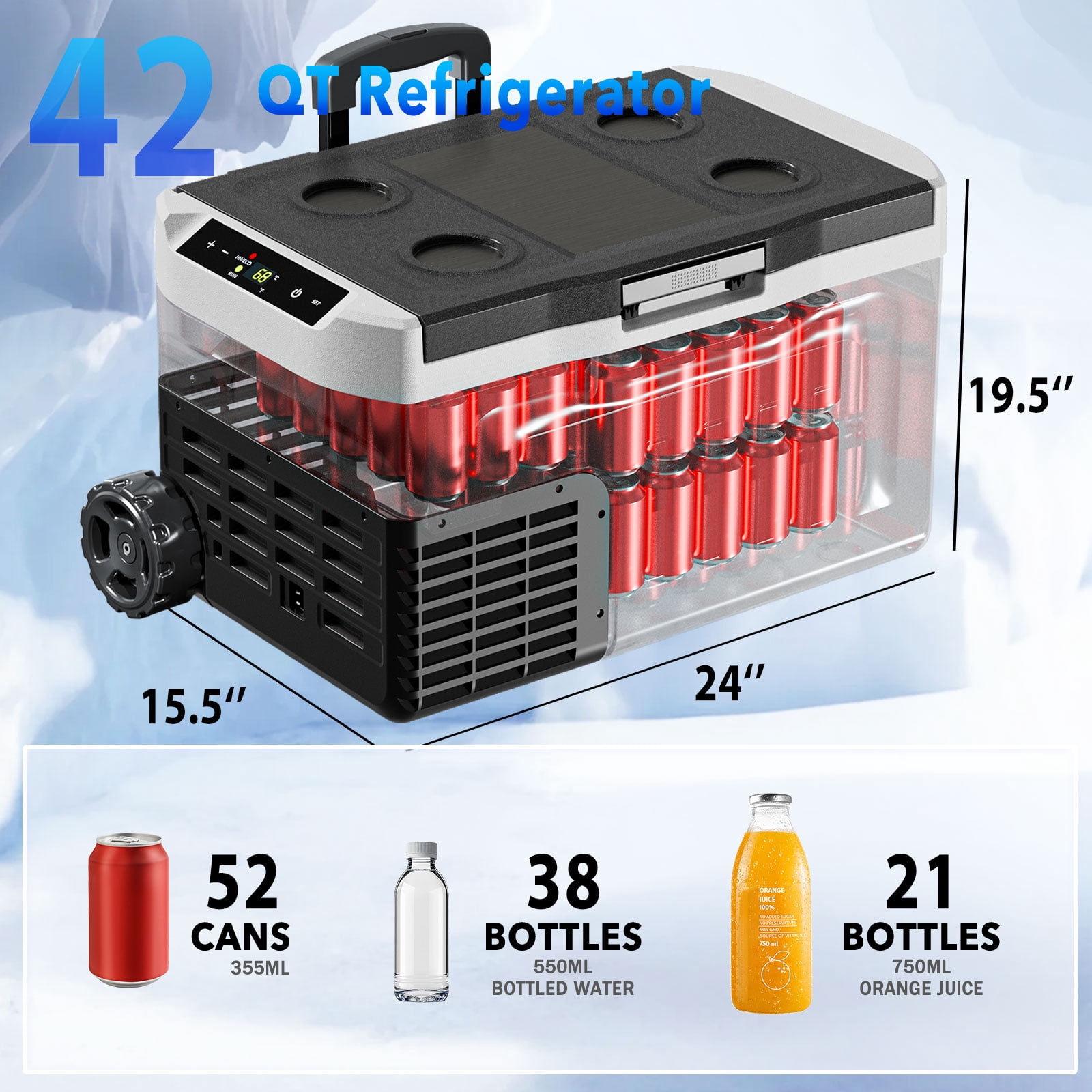 Dimedeal 12 Volt Car Refrigerator 42QT Portable Cooler -4℉-68℉, Compressor Fridge 12V/24V DC & 110-240V AC, Electric Cooler for Truck, RV, Camper, SUV, Travel, Camping & Road Trips