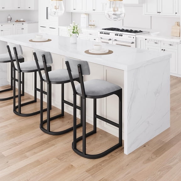Home Bar Stools Set of 4, Counter Height Bar Stools, Curved Back with Metal Frame Island Chairs with Upholstered Modern Tall Barstools Counter Stools for Kitchen Dining Room