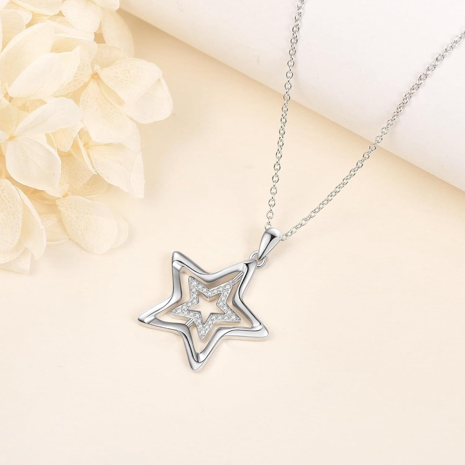 Star Necklace 925 Sterling Silver Fidget Necklace Spinning Relieving Anxiety Necklace Jewelry Gifts for Women
