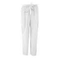 thumbnail image 4 of Teissuly Fashion Women Solid Color Linen Sashes Straight Casual Long Pants Trousers, 4 of 4
