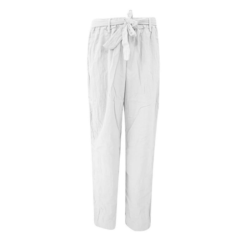 Fashion (white 3)Cotton Linen Pants Women Soft Loose Sports Pants  Breathable Slim Ankle Length Trousers Korean Leisure Fitness Pants WEF @  Best Price Online