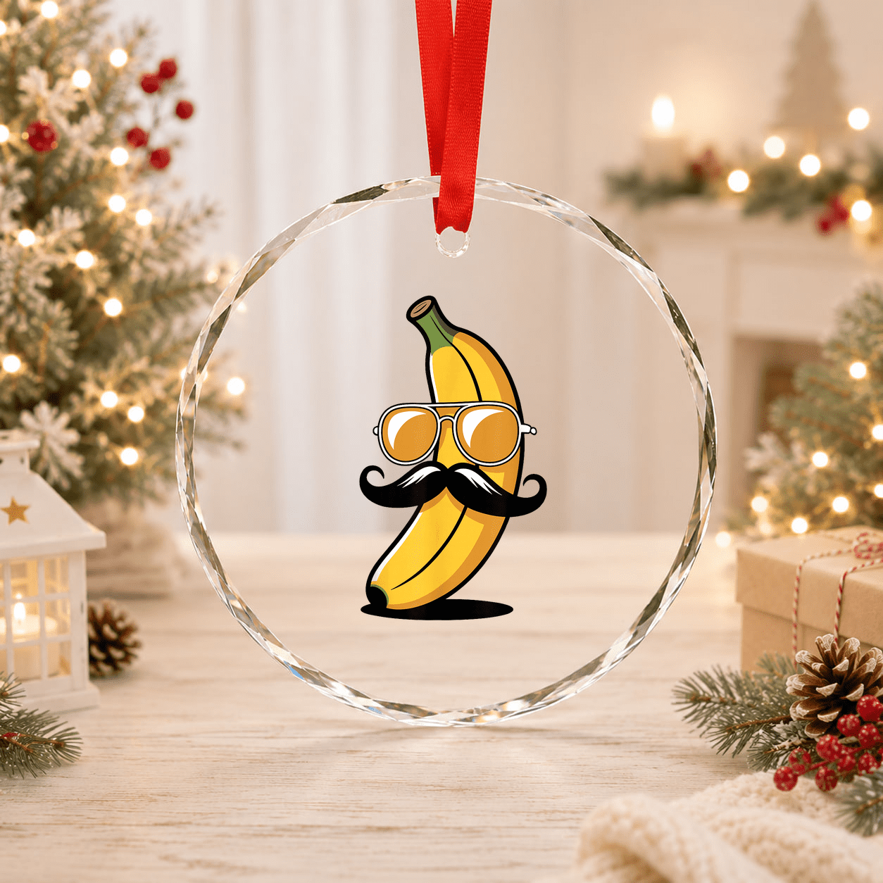 Funny Banana Art Gag Glass Ornament