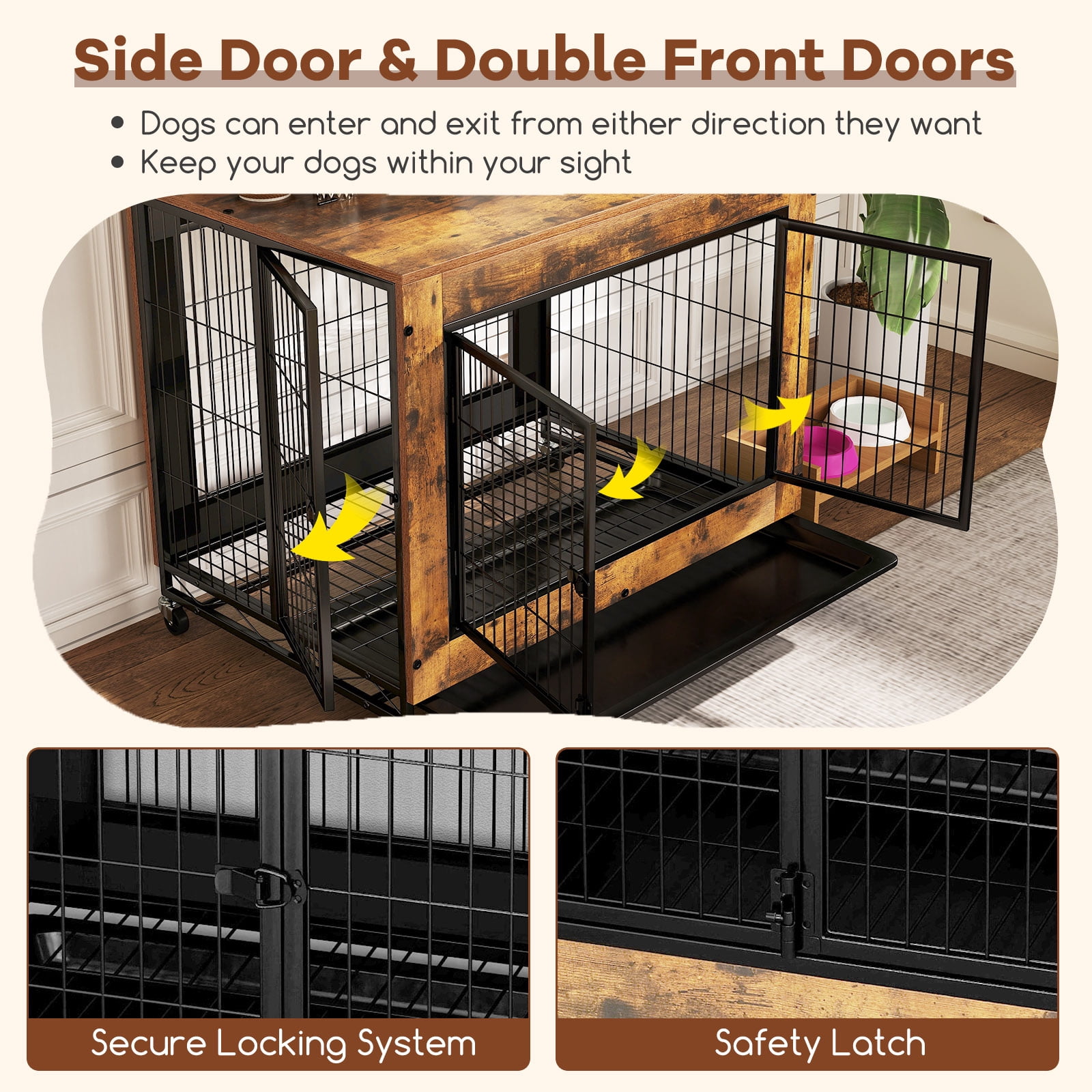 Gymax Dog Crate Furniture Industrial Dog Kennel w/ Flip-up Top Decorative Pet House Rustic Brown