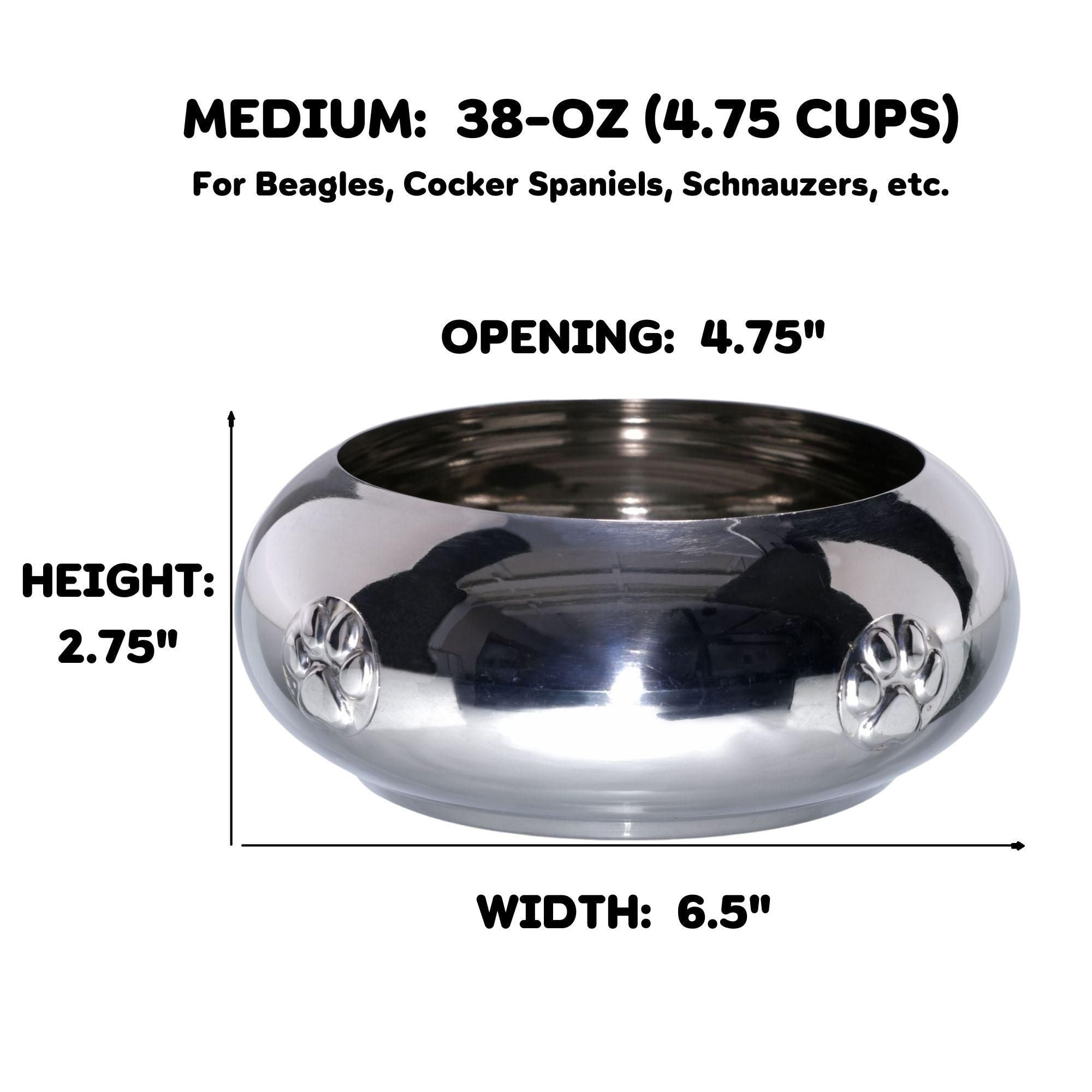 Unspill-a-Bowl® Stainless Steel Dog Bowl - Paws Pattern | No Spill, Long Ears, Slow Feeding, & Travel Bowl - Medium