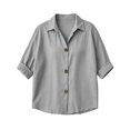 thumbnail image 5 of Sheghy Womens Tops Oversized Urban Solid Cotton Linen Lapel Button Curved Hem 3/4 Sleeve Outer Shirt Gray XXXL, 5 of 7
