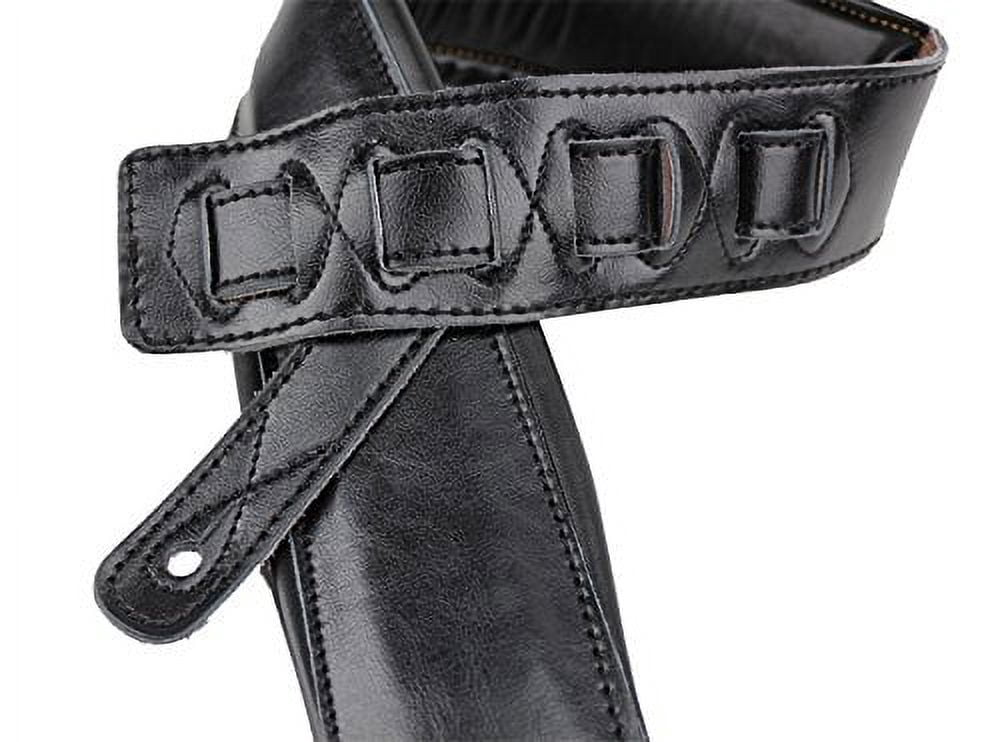 Walker & Williams C-22-BB Black on Black Premium Top Grain Leather Double Padded Guitar Strap Extra Wide