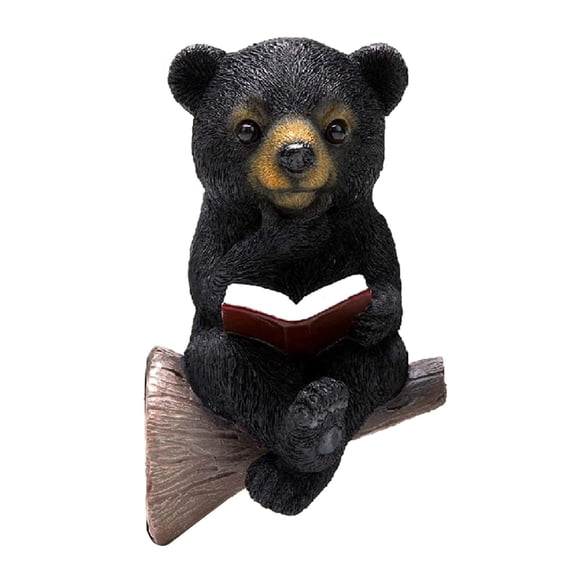 Bear Garden Solar Energy Ornament Black Bear Reading Book Light Outdoor Patio Ornament Resin Bear Solar Light Ornament Garden Sculpture Statues Sculptures Statues