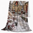 thumbnail image 2 of Winter Cottage Christmas Scene, Festive Holiday Scene, Warm Flannel Blanket for Living Room and Family Room with Detailed Artwork, Art Lovers Christmas Gift, Festive Home Decor, 2 of 9