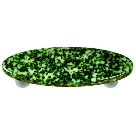 Granite Light Post - Hot Knobs HK8053-POA Granite Light Metallic Green & White Oval Glass Cabinet Pull - Aluminum Post