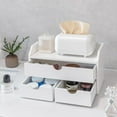 thumbnail image 4 of White Wood Desk Organizer with 3 Drawer, Mini Cute Cabinet with Storage Shelf for Tabletop, Small Desktop Box Organizer for Cosmetic Office Supplies, 4 of 15