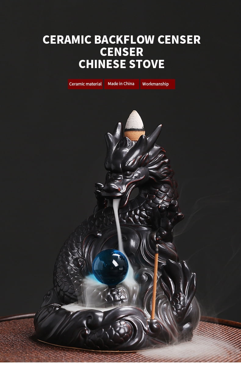 Dragon Incense Burner Ceramic Dragon Backflow Censer Incense Stick Holder Waterfall Burner for Tea Room Cafes Hotel Home Decoration