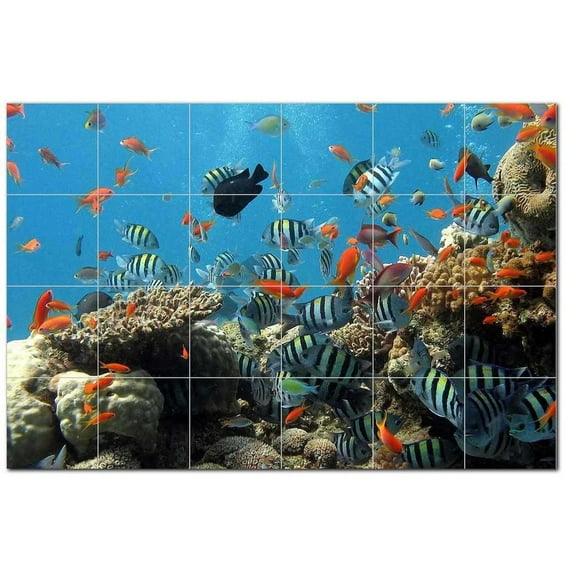 Coral Fish Underwater Ceramic Tile Mural Kitchen Backsplash Bathroom Shower, 403