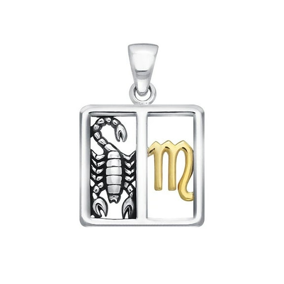 Scorpio Zodiac Astrology Symbol Pendant 925 Sterling Silver Jewelry Gold Accent