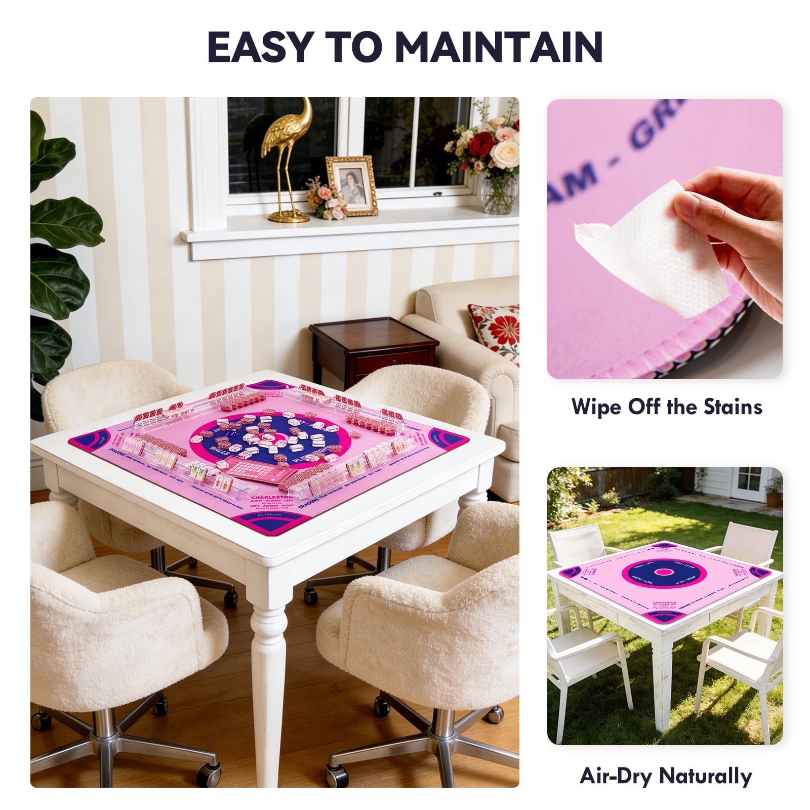 Classic Mahjong Mat with Rules, Anti-Slip and Noise Reduction, 31.5"x31.5" Neoprene Mat for Mahjong, Poker
