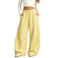 thumbnail image 3 of UACY Girls Wide Leg Sweatpants Kids Baggy Sweat Pants for Teen Girls Loose Fit Straight Leg Joggers Drawstring Waist Pockets Lounge (Yellow, 8-9 Years), 3 of 7
