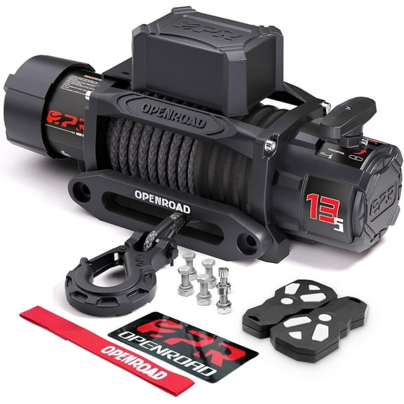 OPENROAD 13500 lb Recovery Winch with Synthetic Rope, 2 Wireless Controllers – 12V Electric, IP68 Waterproof, Compatible with Jeep, SUV, Truck and Trailer - Panther Series 3S.