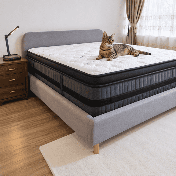 GREOO King Size 14 Inch Firm Hybrid Gel Memory Foam Mattress with Reinforced Edge, Pocketed Springs, Pressure Relief, Mattress in a Box