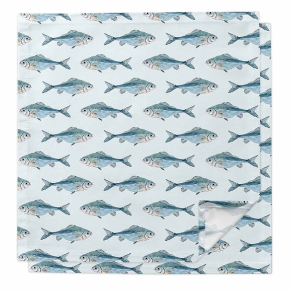 Coastal Fishes Cloth Napkins, Summer Watercolor Ocean Animals Washable and Reusable Dinner Napkins Set of 2, Table Napkin for Kitchen Party Birthday Wedding Hotel Housewarming 20"x20"