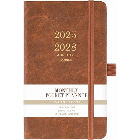 2025-2028 Monthly Pocket Planner, Faux Leather, 3-Year, 3.8" ? 6.3"