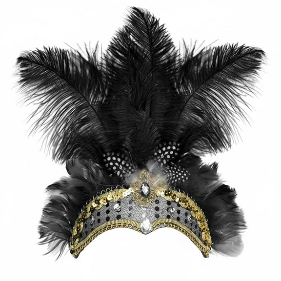 VISALY Showgirl Feather Headpiece Carnival Headband Sequin Headdress for Wedding Holiday Heardwear Costume Accessories Mardi Gras Carnival Party Headwear Costume Accessory Black One Size