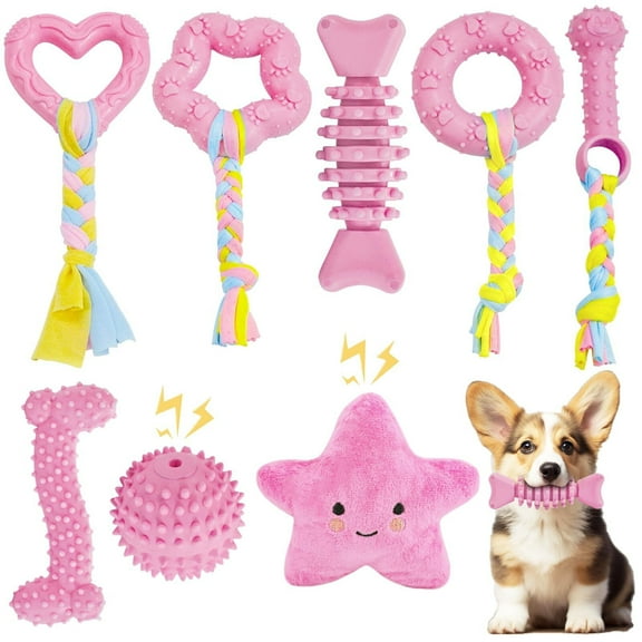 8 Pack Dog Toys for Aggressive Chewers Puppy Chew Teething Rope Treats Toy Fun