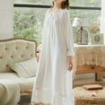 thumbnail image 3 of Previn Women's Long Sleeve Victorian Nightgown Summer Night Gown Princess Cotton Fall Long Sleep Dress Spring Thin Ruffle Sleepwear White Medium, 3 of 4