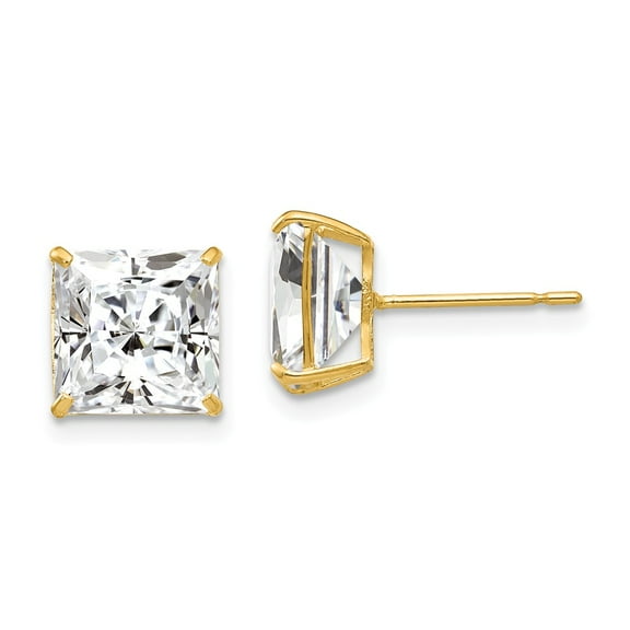 14K Yellow Gold Earring Stud Women'S Cubic Zirconia CZ 9 mm