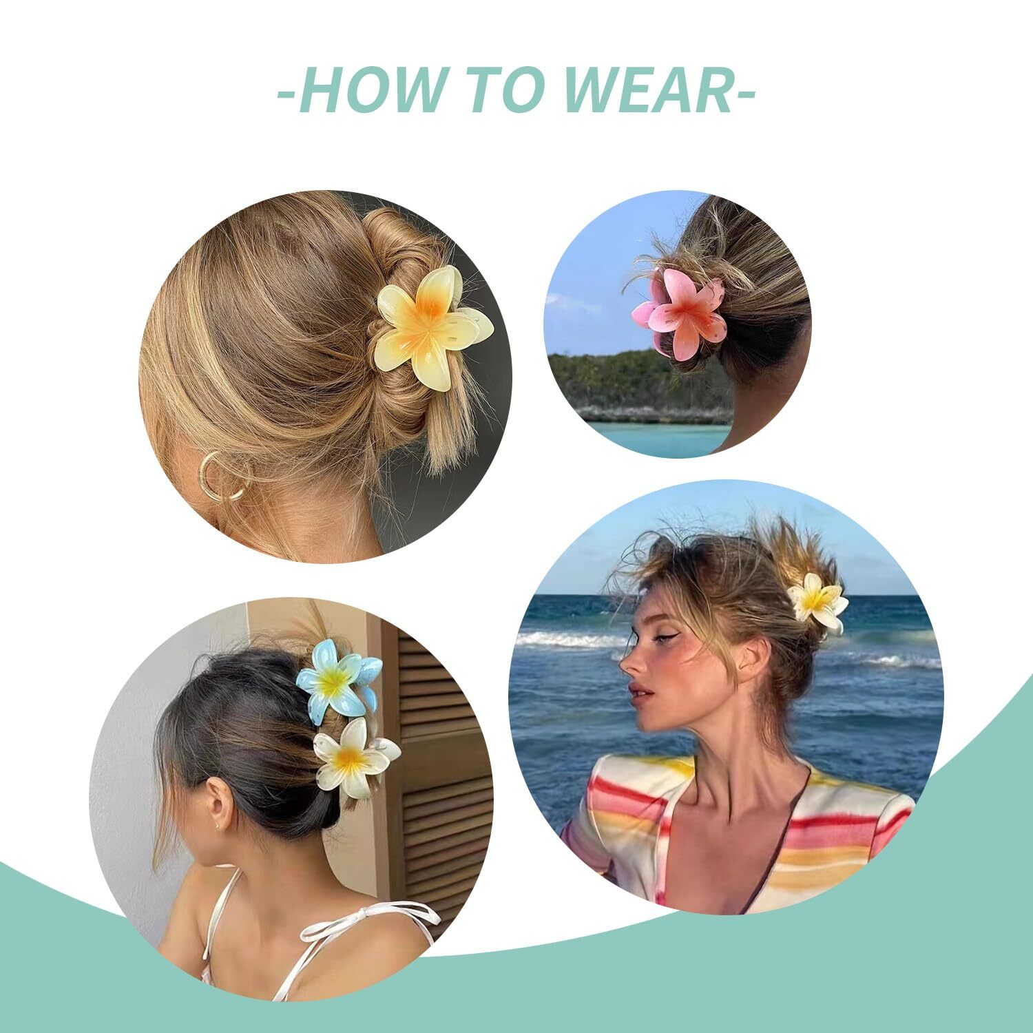 4 PCS Hawaiian Flower Hair Clips for Women: Flower Claw Clips for Thick Thin Hair - Plumeria Hair Clip for Girls Beach Tropical Hair Accessories Gifts, Style 2